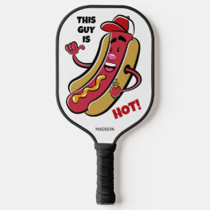 Raquette De Pickleball Nom et texte personnalisés Hot Dog
