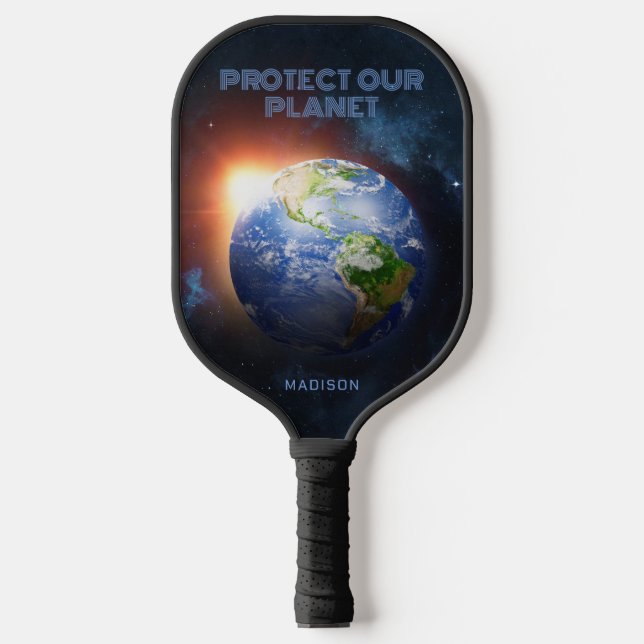Raquette De Pickleball Nom et texte personnalisés Planète Terre (Recto)