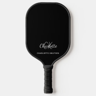 Raquette De Pickleball Nom initial du monogramme noir blanc