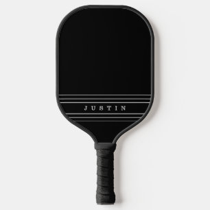 Raquette De Pickleball Nom modifiable et bandes géométriques Noir et bl