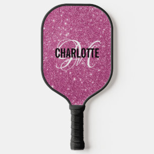 Raquette De Pickleball Nom monogramme du script de parties scintillant ro