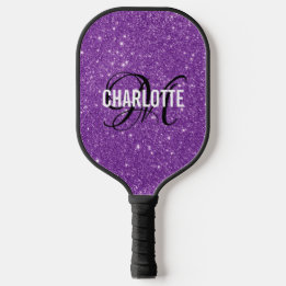 Raquette De Pickleball Nom monogramme du script de parties scintillant vi
