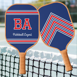 Raquette De Pickleball Nom Monogramme personnalisé Initiales Rouge Marine