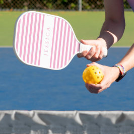 Raquette De Pickleball Nom personnalisé à rayures rose moderne