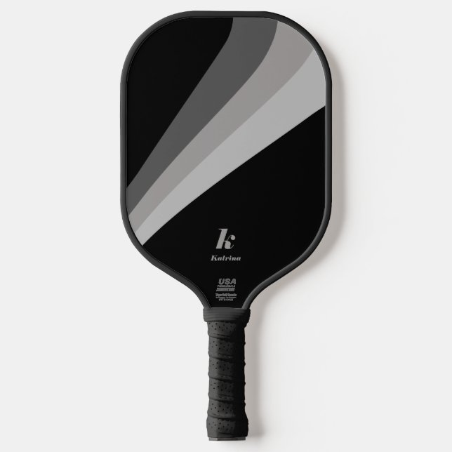 Raquette De Pickleball Nom personnalisé de la vague noire minimale modern (Recto)