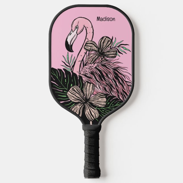Raquette De Pickleball Nom personnalisé et couleur Flamant rose rose (Recto)