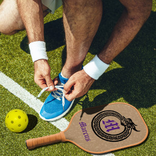 Raquette De Pickleball Nom personnalisé et monogramme Style celtique Ouro