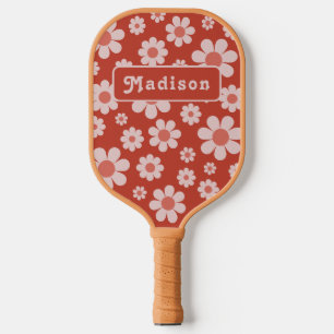 Raquette De Pickleball Nom personnalisé floral rétro