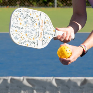 Raquette De Pickleball Nom personnalisé minimal Fleurs sauvages d'aquarel