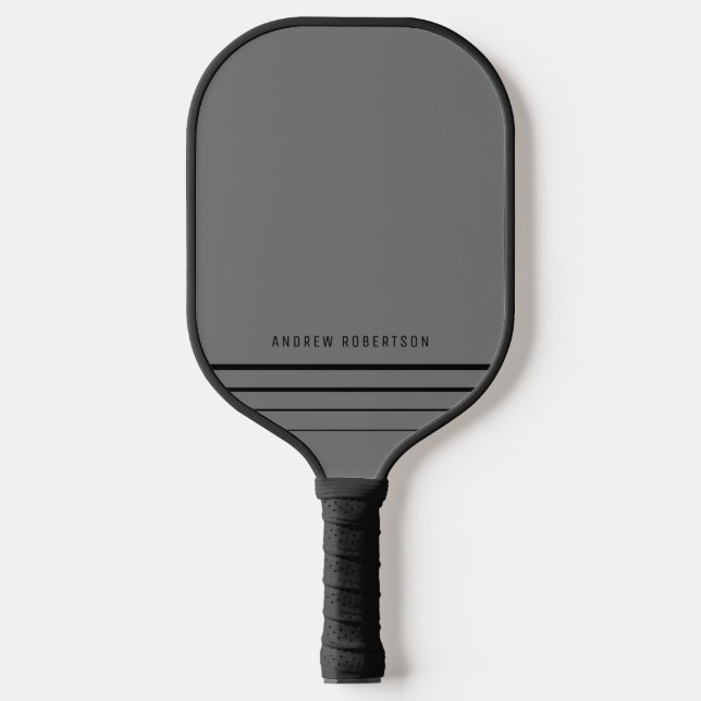 Raquette De Pickleball Nom personnalisé minimal simple Gris Noir (Recto)