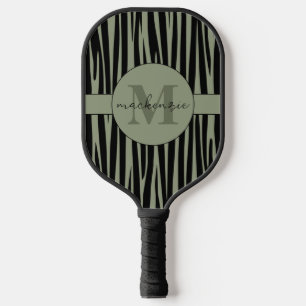 Raquette De Pickleball Nom personnalisé Monogramme Zebra stripes motif