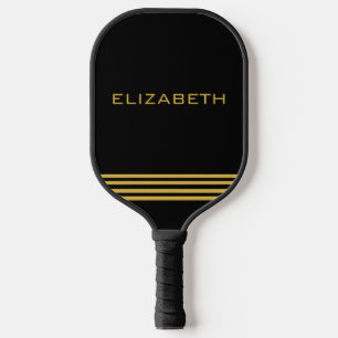 Raquette De Pickleball Nom personnalisé noir et or luxueux