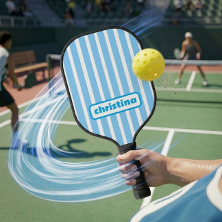 Raquette De Pickleball Nom personnalisé rayé bleu clair moderne