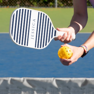 Raquette De Pickleball Nom personnalisé rayé bleu de la marine moderne