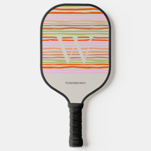 Raquette De Pickleball Nom personnalisé rayé rétro coloré