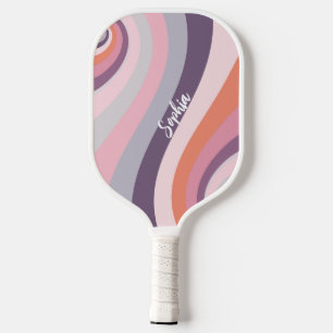 Raquette De Pickleball Nom personnalisé Retro Rainbow Swirl