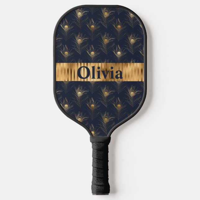 Raquette De Pickleball Nom Plumes Peacock personnalisées Imprimer l'or (Recto)