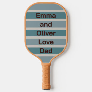Raquette De Pickleball Noms d'enfants Amour Papa sur Rayures Bleues