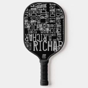 Raquette De Pickleball Noms gris répétés sur noir