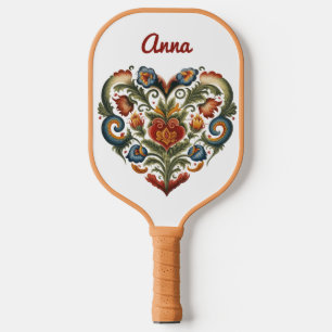 Raquette De Pickleball Norwegian Rosemaling Folk Art Heart Personnalisé