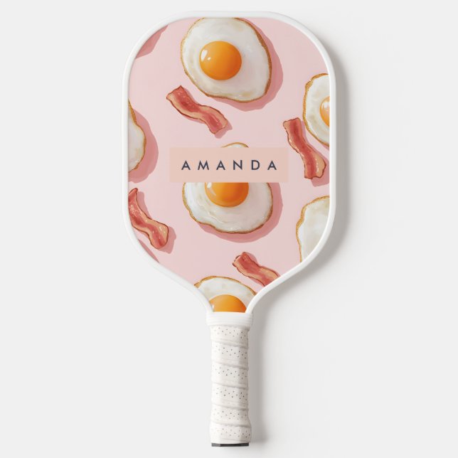 Raquette De Pickleball Oeufs frits roses personnalisés et Motif de bacon (Recto)