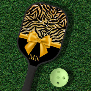 Raquette De Pickleball Ombre Parties scintillant Zebra Gold Bow Monogramm