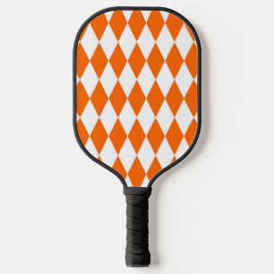 Raquette De Pickleball Orange blanc Arlequin Diamants Checkers Design