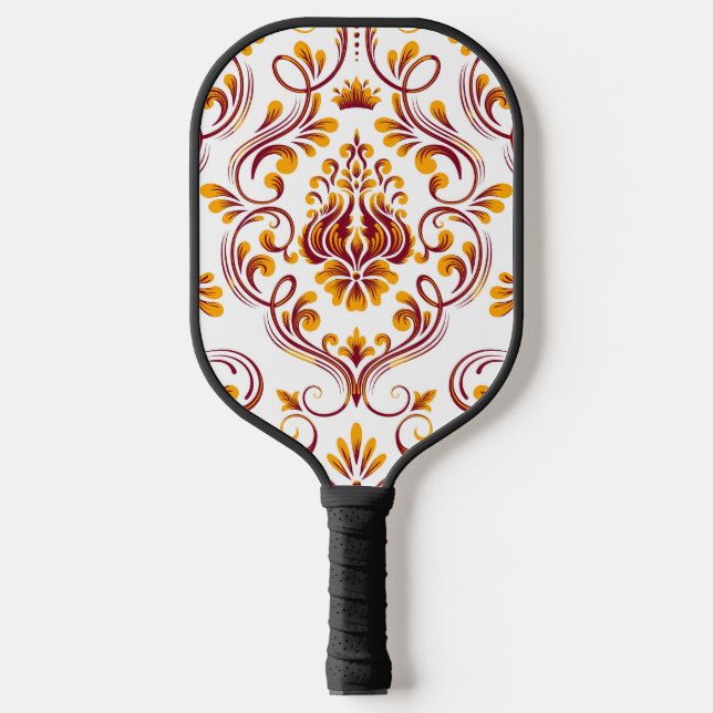 Raquette De Pickleball Orange Bourgogne Blanc Damas Floral (Recto)