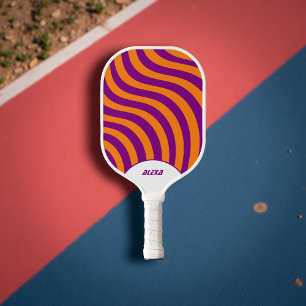 Raquette De Pickleball Orange rétro et pourpre les années 70 rayures & 90