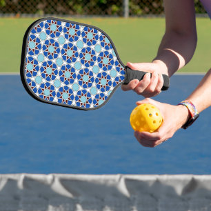 Raquette De Pickleball Oriental Bleu Blanc Marocain Géométrique Art