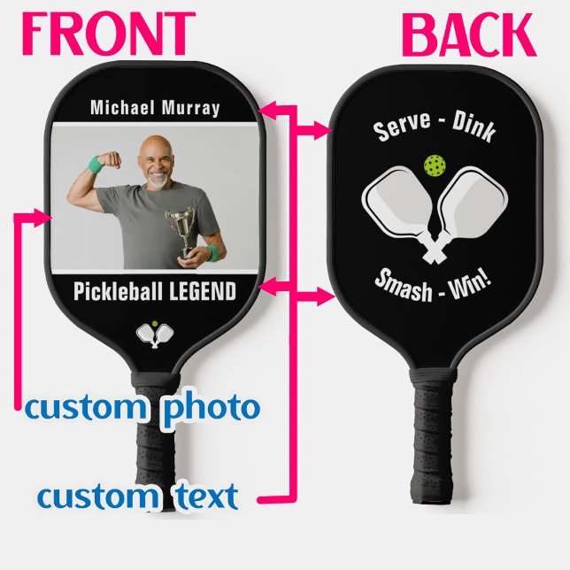 Raquette De Pickleball Pagaie de photo et de texte personnalisés (Créateur téléchargé)