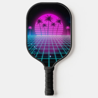 Raquette De Pickleball Palmiers électriques néon Rétro Vaporwave Pickleb 