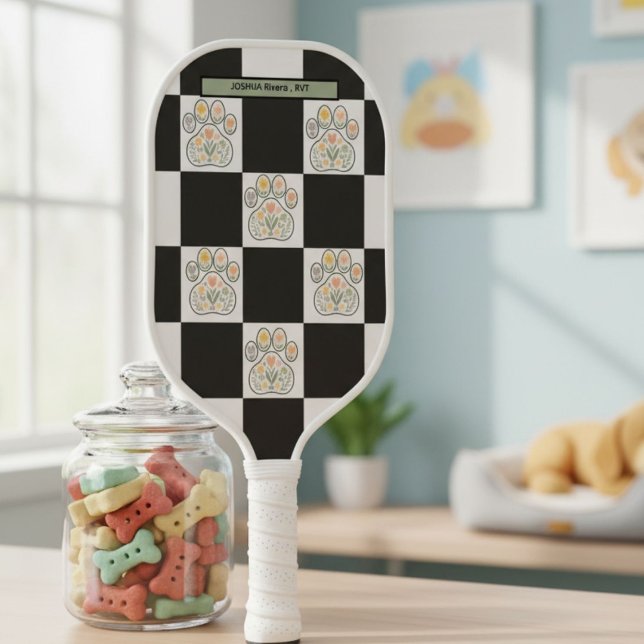 Raquette De Pickleball Panneau de contrôle d'empreintes florales Nom vété (Créateur téléchargé)