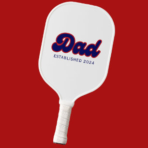 Raquette De Pickleball Papa rétro rouge et bleu, année personnalisée