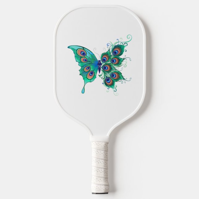 Raquette De Pickleball Papillon aux plumes de paon vert (Recto)