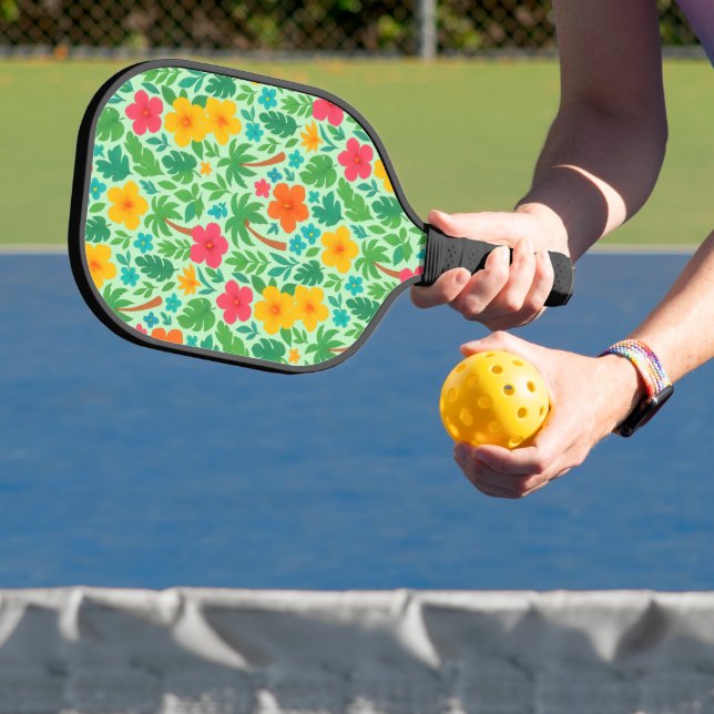 Raquette De Pickleball Paradis tropical - Palm Feuilles & Hibiscus Motif (Insitu)