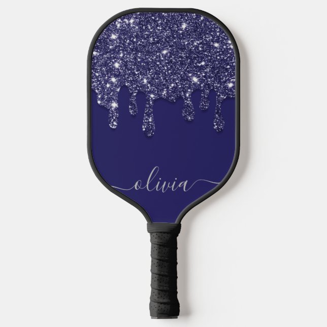 Raquette De Pickleball Parties scintillant bleue marine moderne élégant (Recto)