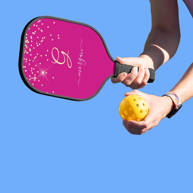 Raquette De Pickleball Parties scintillant d'or et Monogramme Nom du scri (Créateur téléchargé)