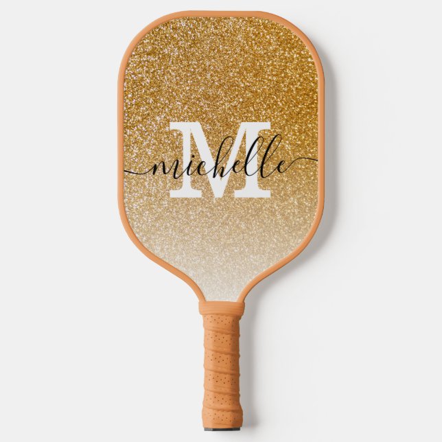 Raquette De Pickleball Parties scintillant d'or féminin moderne Monogramm (Recto)