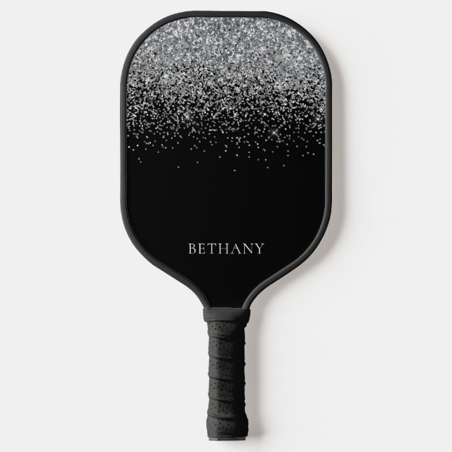 Raquette De Pickleball Parties scintillant en argent noir (Recto)