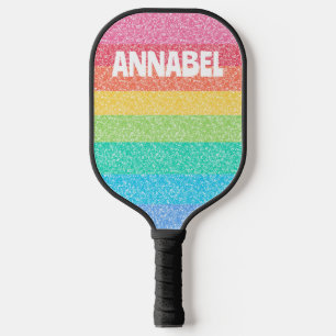 Raquette De Pickleball Parties scintillant mignonne Arc-en-ciel rayures c