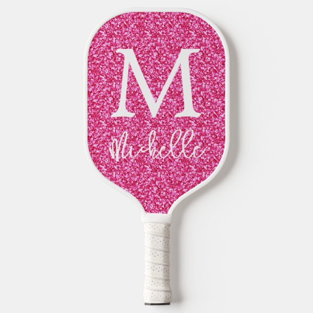 Raquette De Pickleball Parties scintillant rose chaud tendance Monogramme (Recto)