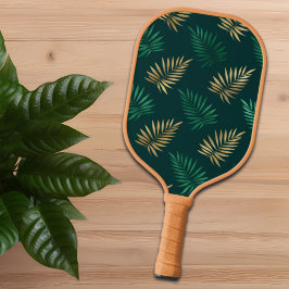 Raquette De Pickleball Parties scintillant verte et or sur Feuilles tropi