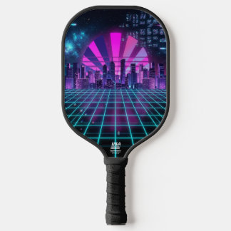 Raquette De Pickleball Paysage urbain synthwave futuriste néon violet