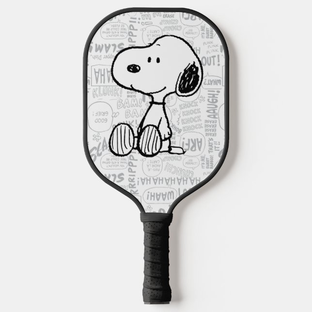 Raquette De Pickleball PEANUTS | Snoopy on Black White Comics (Recto)