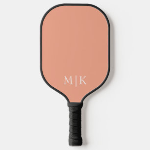 Raquette De Pickleball Pêche et blanc Monogramme moderne