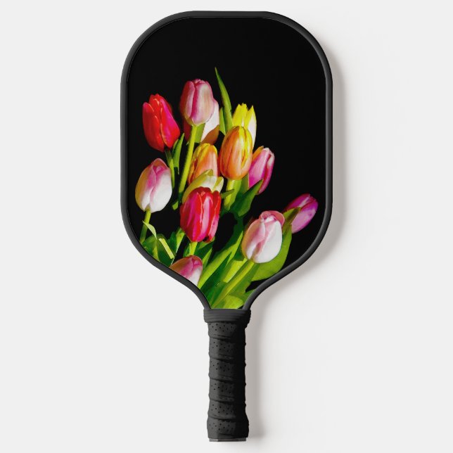 Raquette De Pickleball Peinture Tulip - Art Fleur original (Recto)