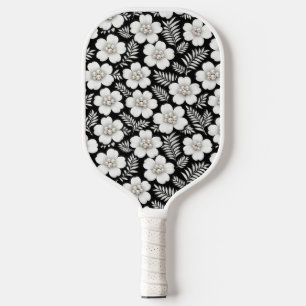 Raquette De Pickleball Perles blanches à motif floral