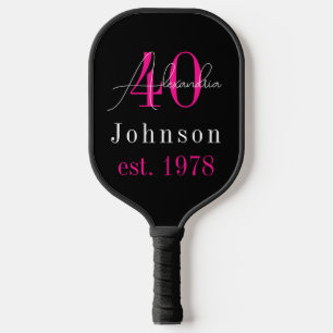 Raquette De Pickleball Personnalisé 40e anniversaire Black Hot rose