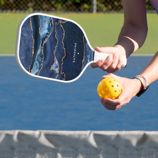Raquette De Pickleball Personnalisé Elegant Marine Blue Agate Moderne (Insitu)